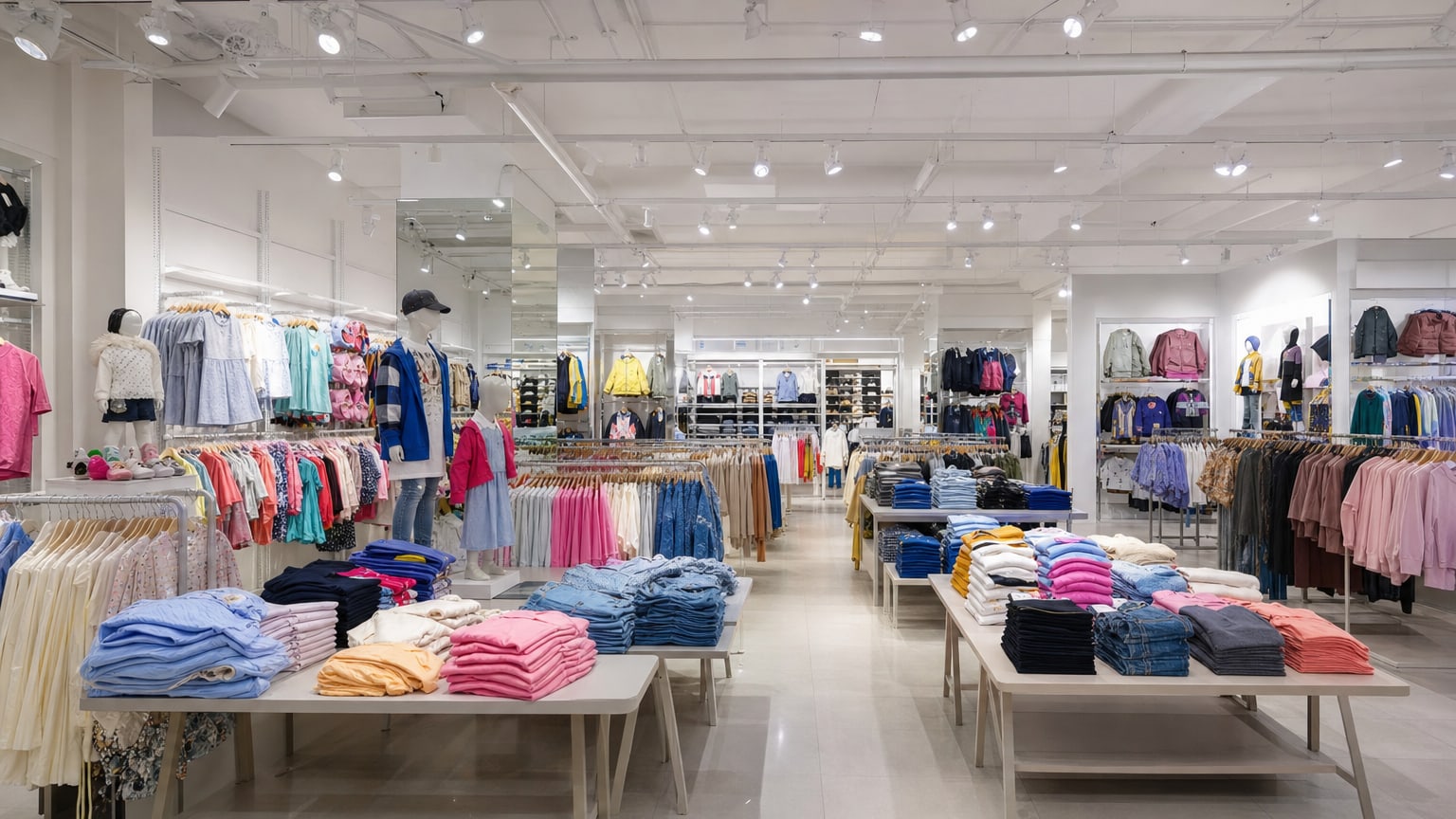 Rayons d'un magasin de vêtements à petits prix