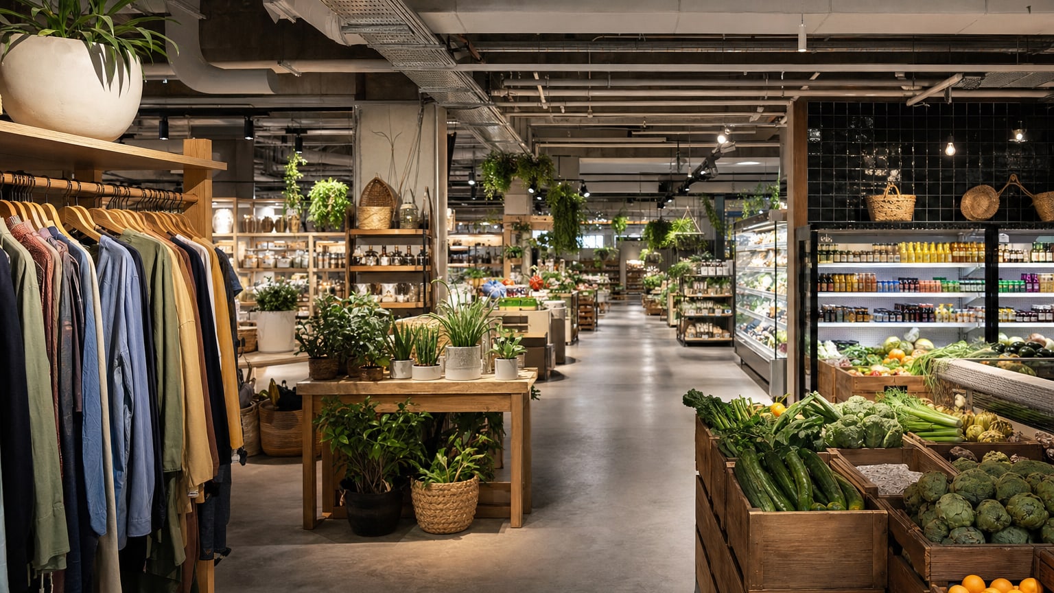 Intérieur élégant d'un supermarché urbain