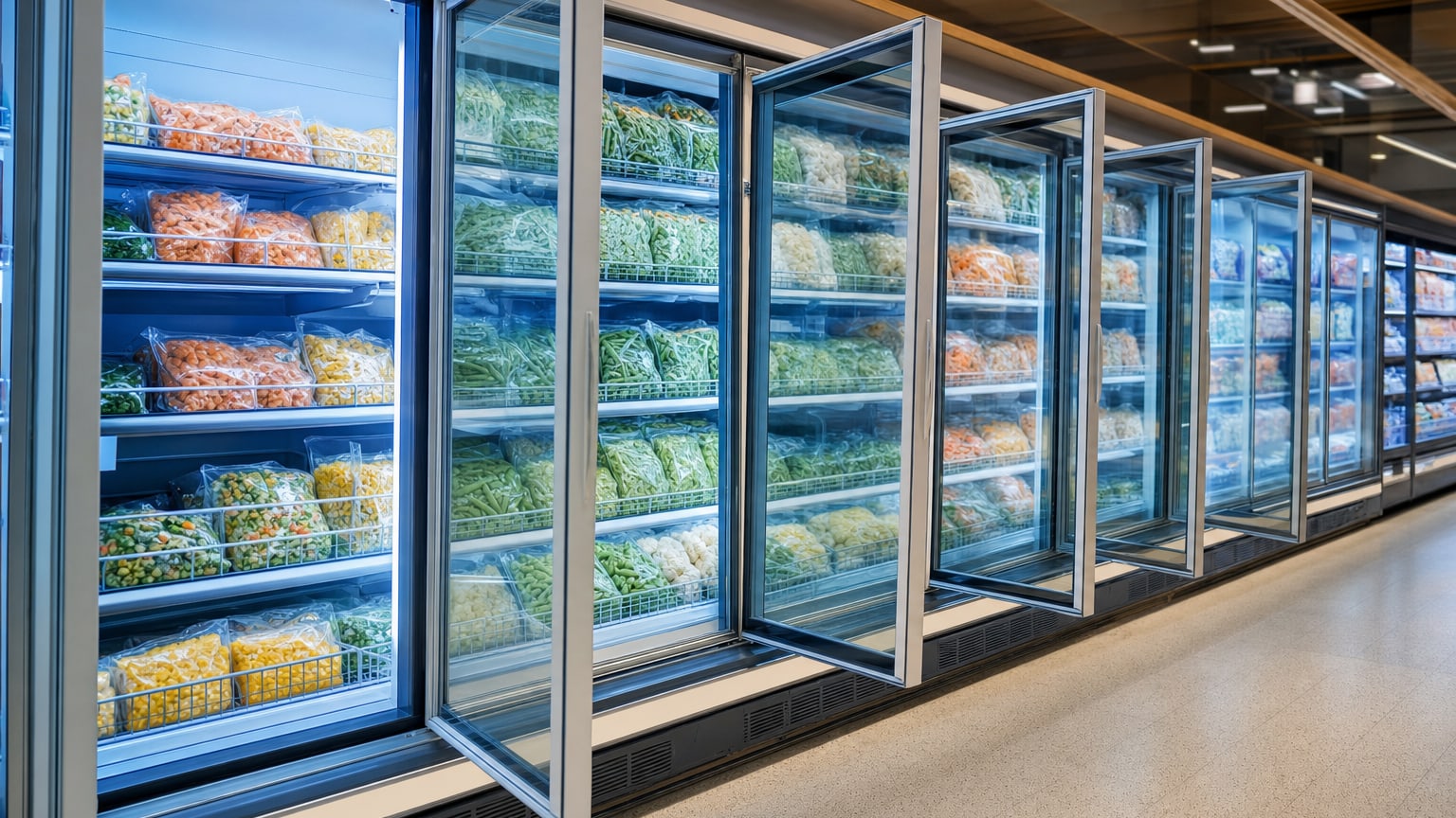 Allée de surgelés dans un magasin spécialisé